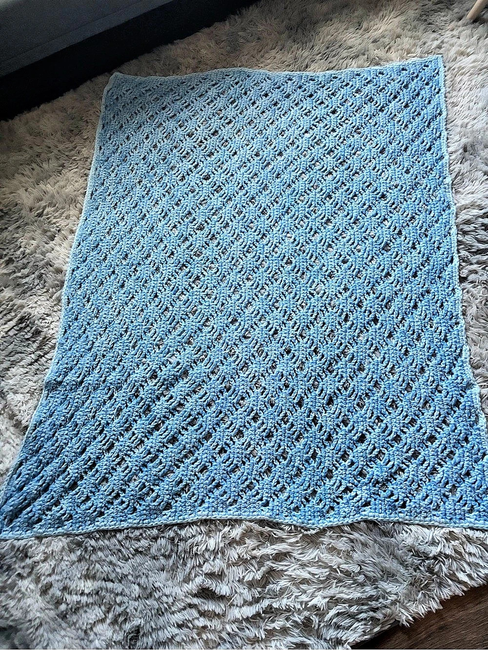 Blue Textured Crochet Throw Blanket